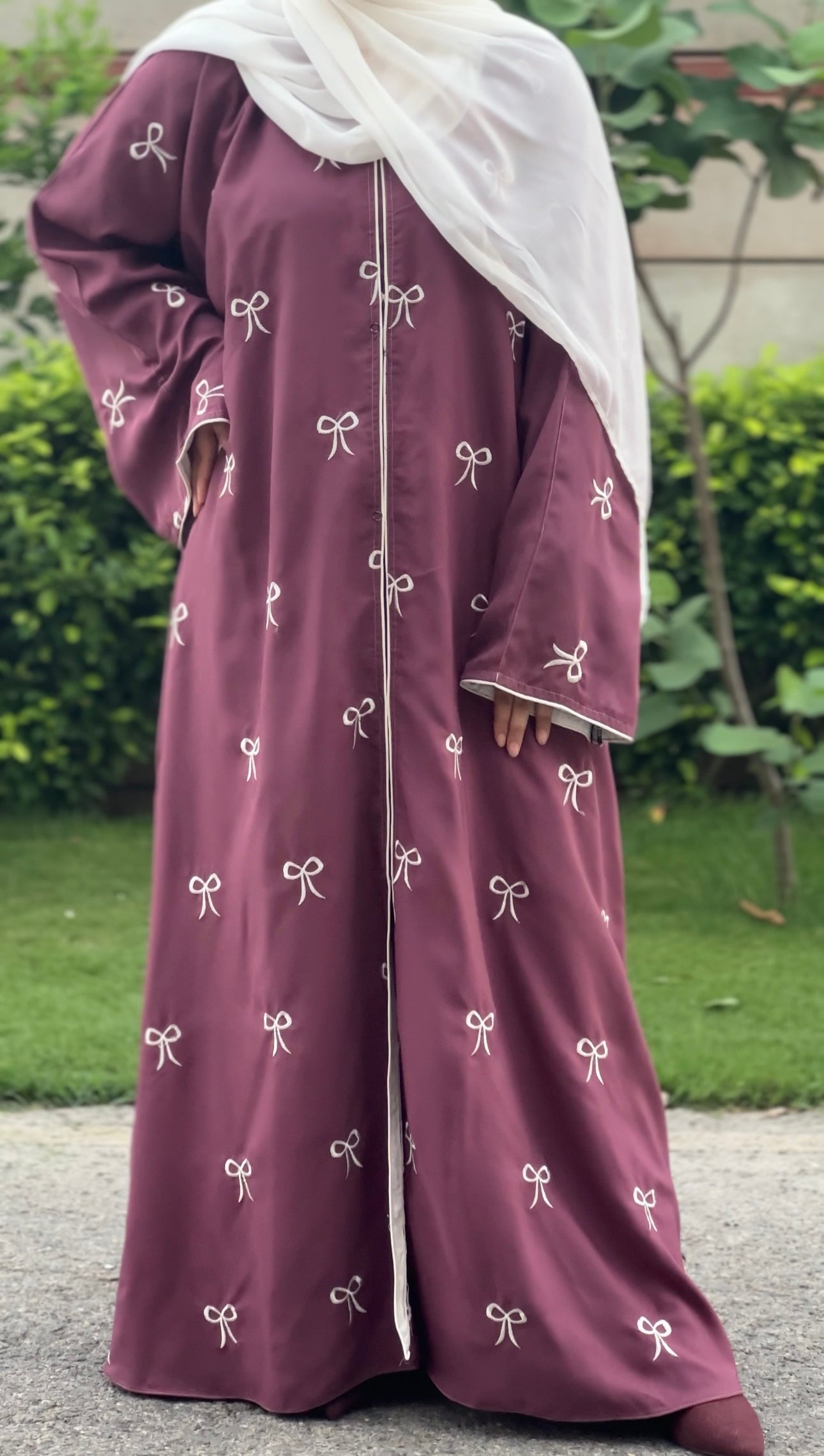 Muave pink Bow Abaya