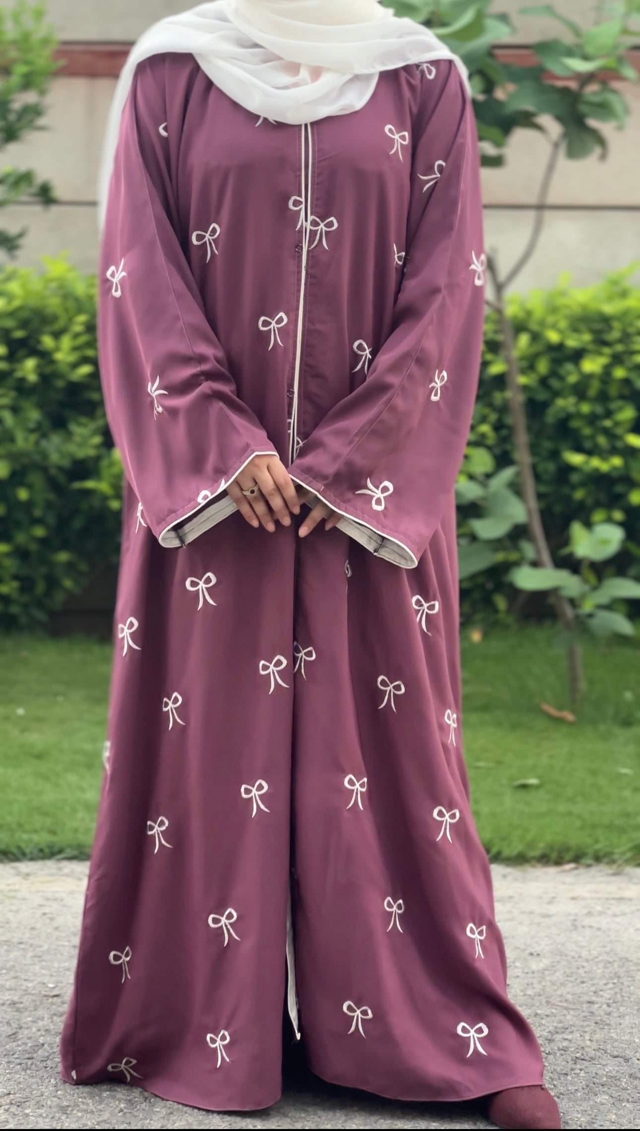 Muave pink Bow Abaya