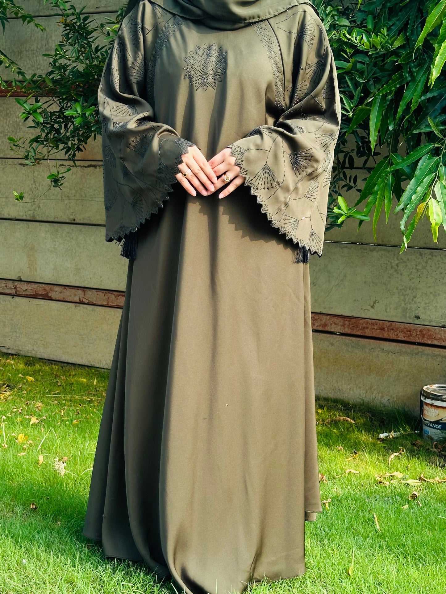 Olive Green fancy Abaya
