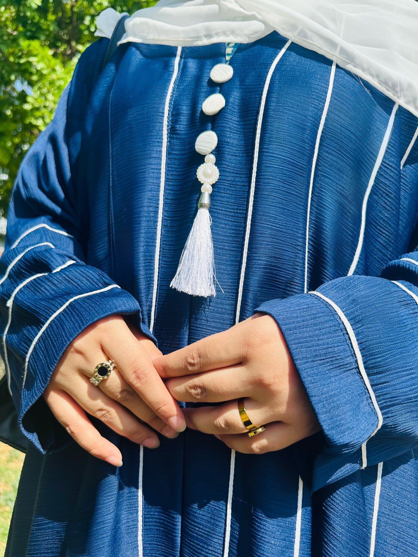 Blue white lining Abaya