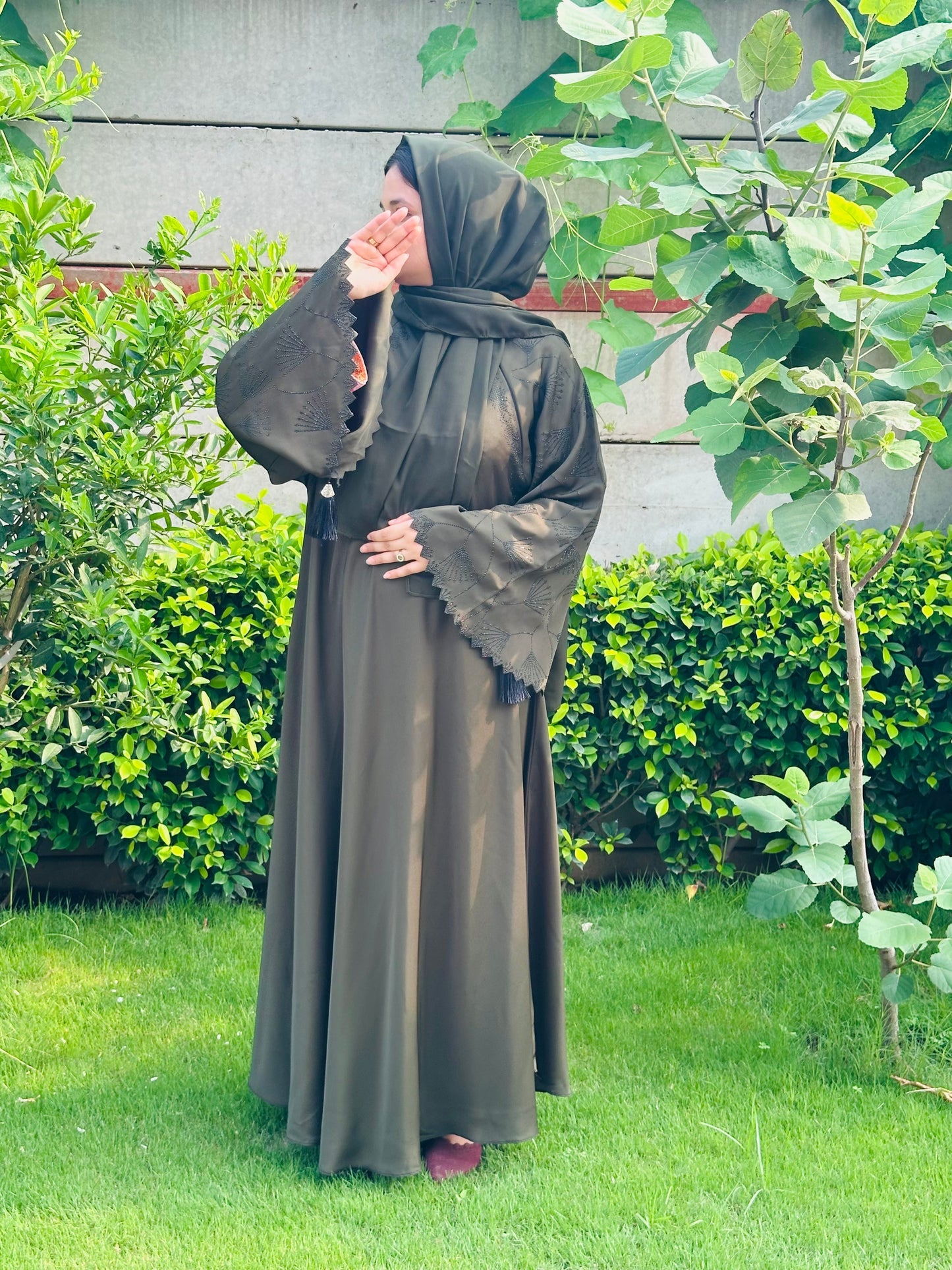 Olive Green fancy Abaya