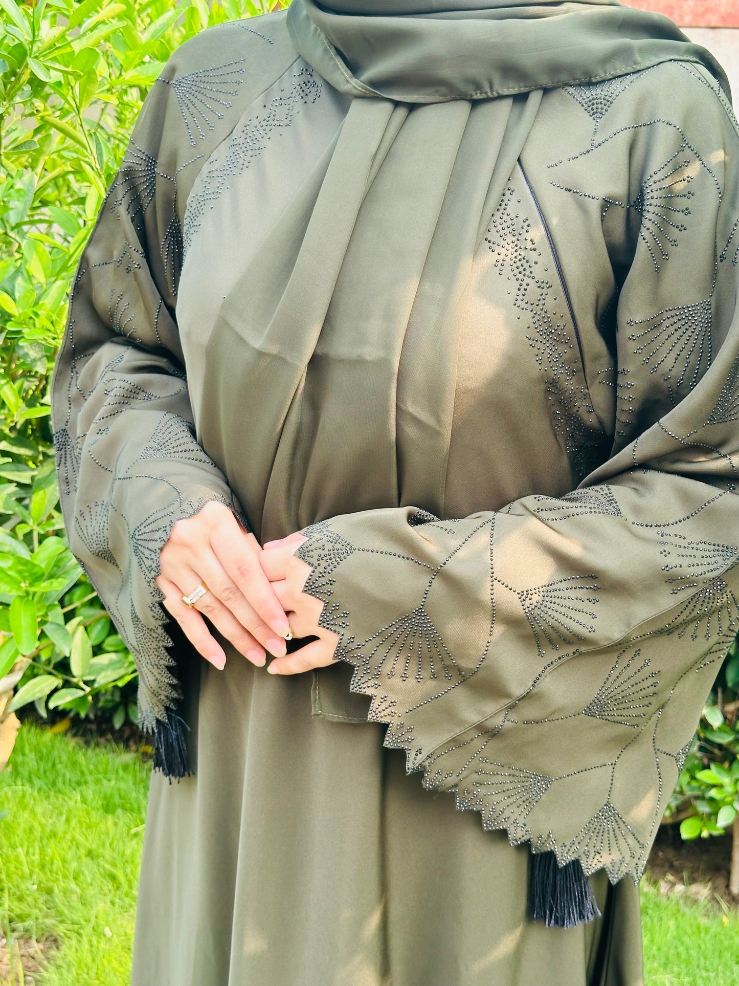 Olive Green fancy Abaya