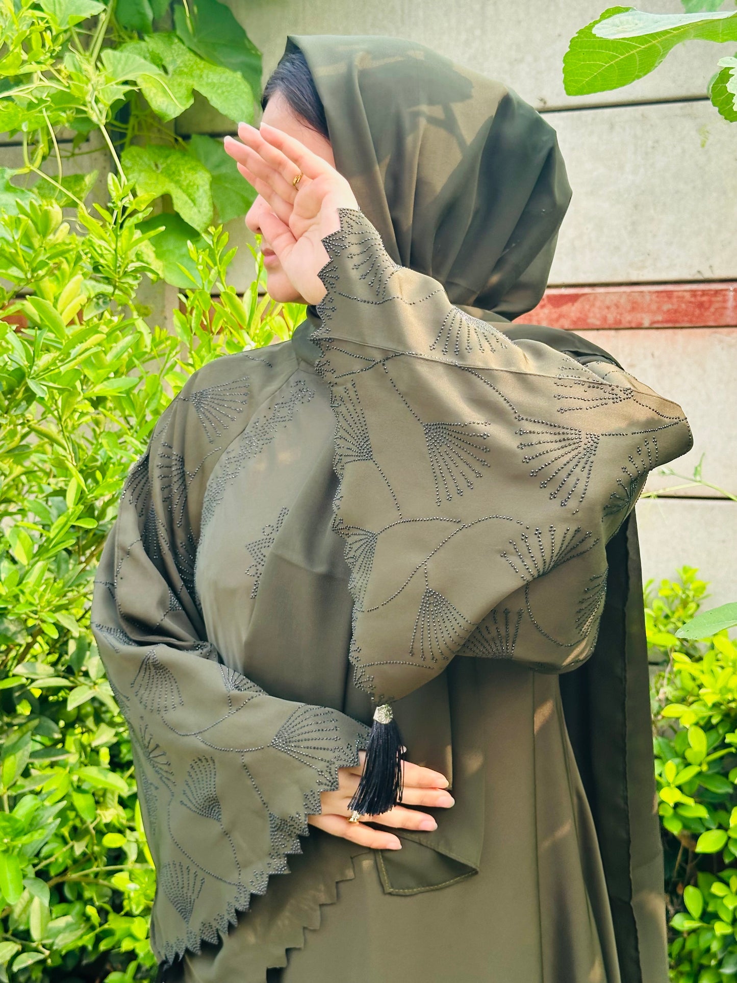 Olive Green fancy Abaya