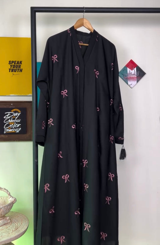 Black bow embroidered Abaya